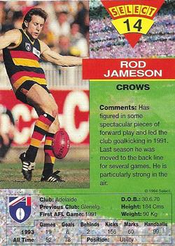 1994 Select AFL #14 Rod Jameson Back